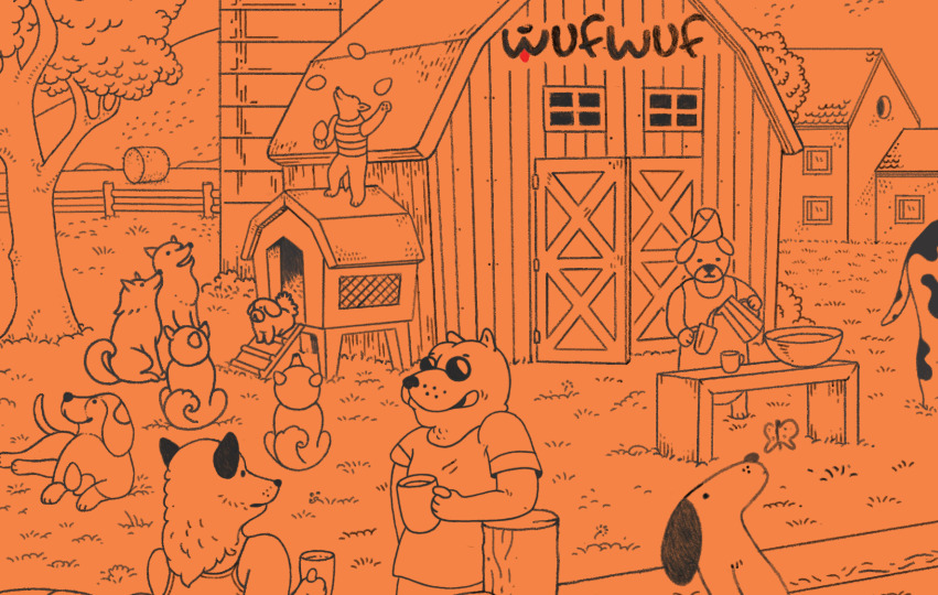 Cartoon of Wuf Wuf farm - farm dogs